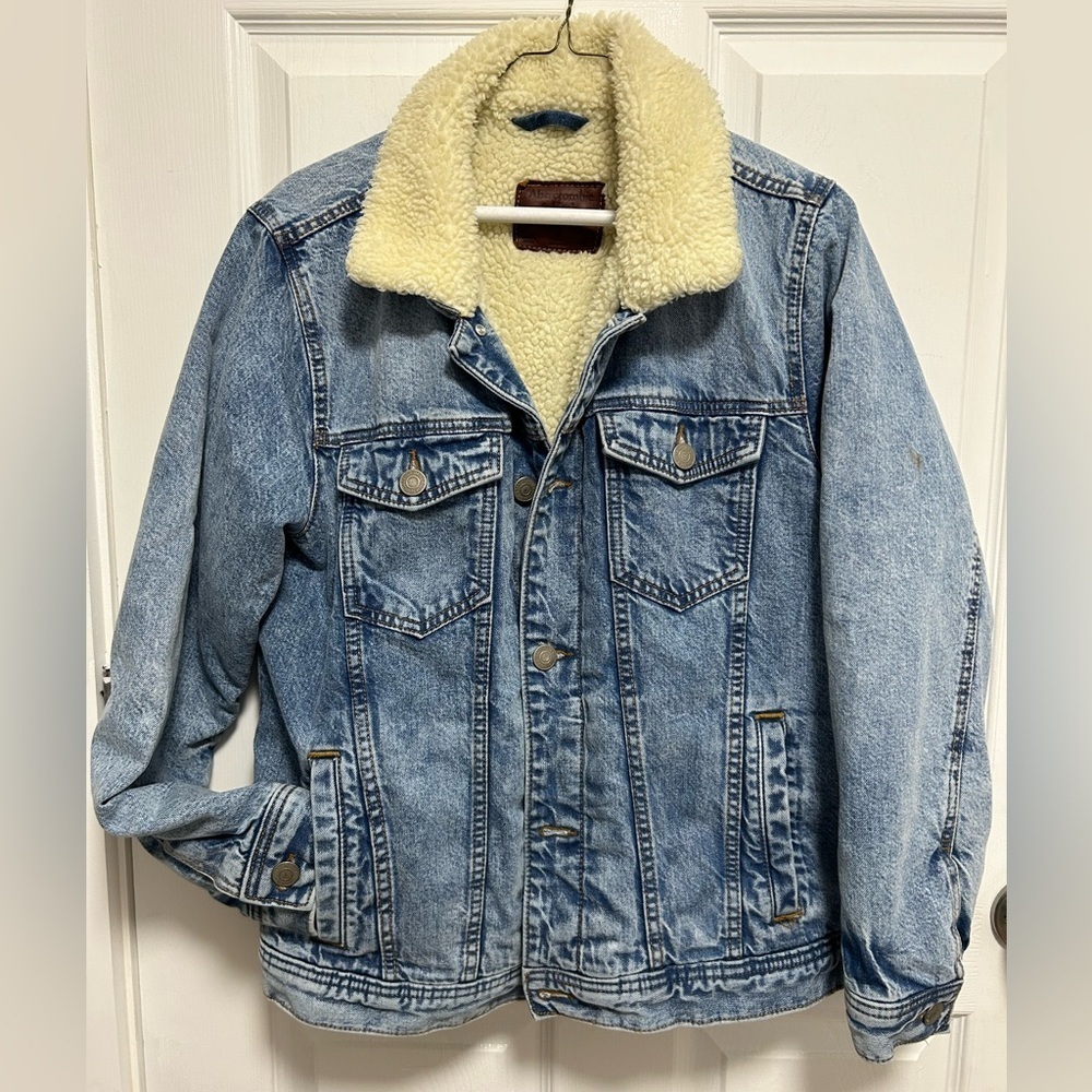 Abercrombie & Fitch Jean Jacket Men’s Blue Denim Sherpa lined Trucker heavy Y2K